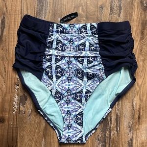 Adore Me Blue/White Ruched Side High Waisted Bikini Bottoms